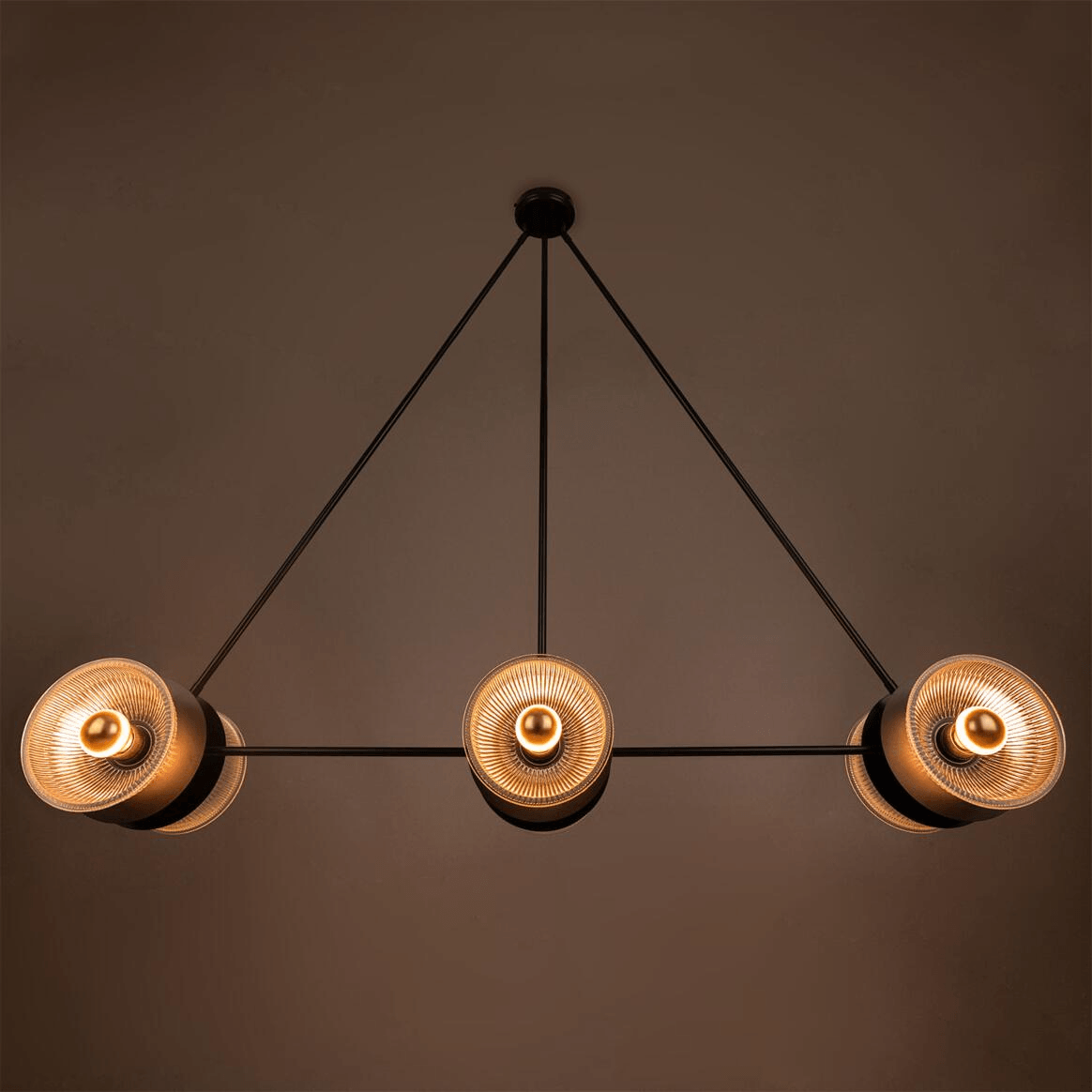 Mullan Eclipse Brass and Prismatic Glass Dish Chandelier - Powder-Coated Matte Black Finish
