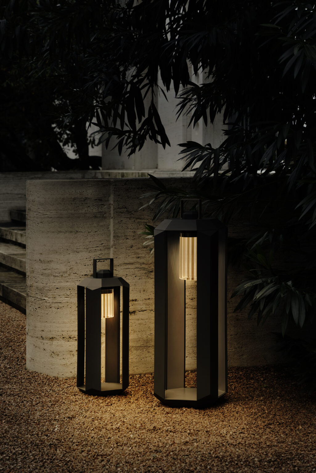 Contardi Cube Portable Lantern Large - Dark Bronze Frame - Transparent Striped Plexiglass Diffuser