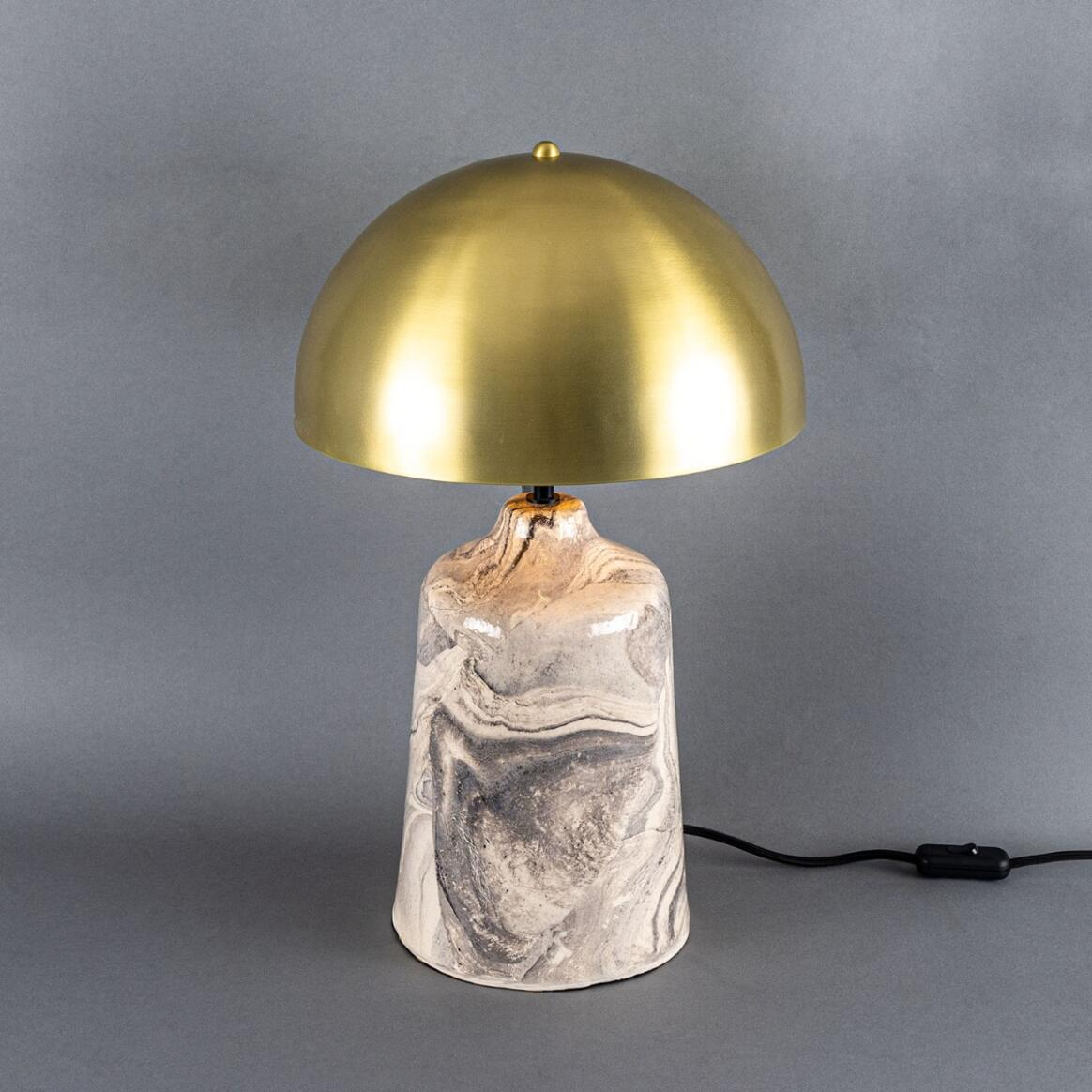 Mullan Cassia Tall Ceramic Marbled Table Lamp With Polished Brass Shade