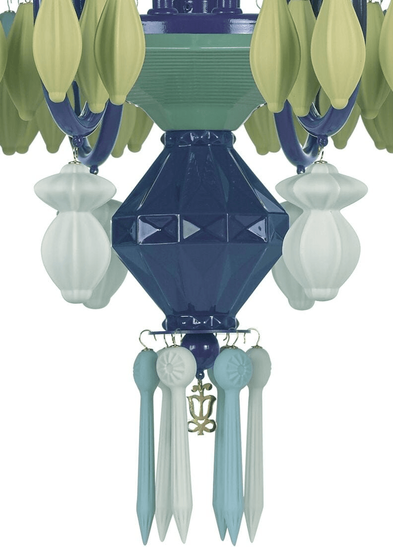 Lladró - Belle de Nuit 12 Lights Chandelier - Green featuring intricate porcelain details and colorful design.