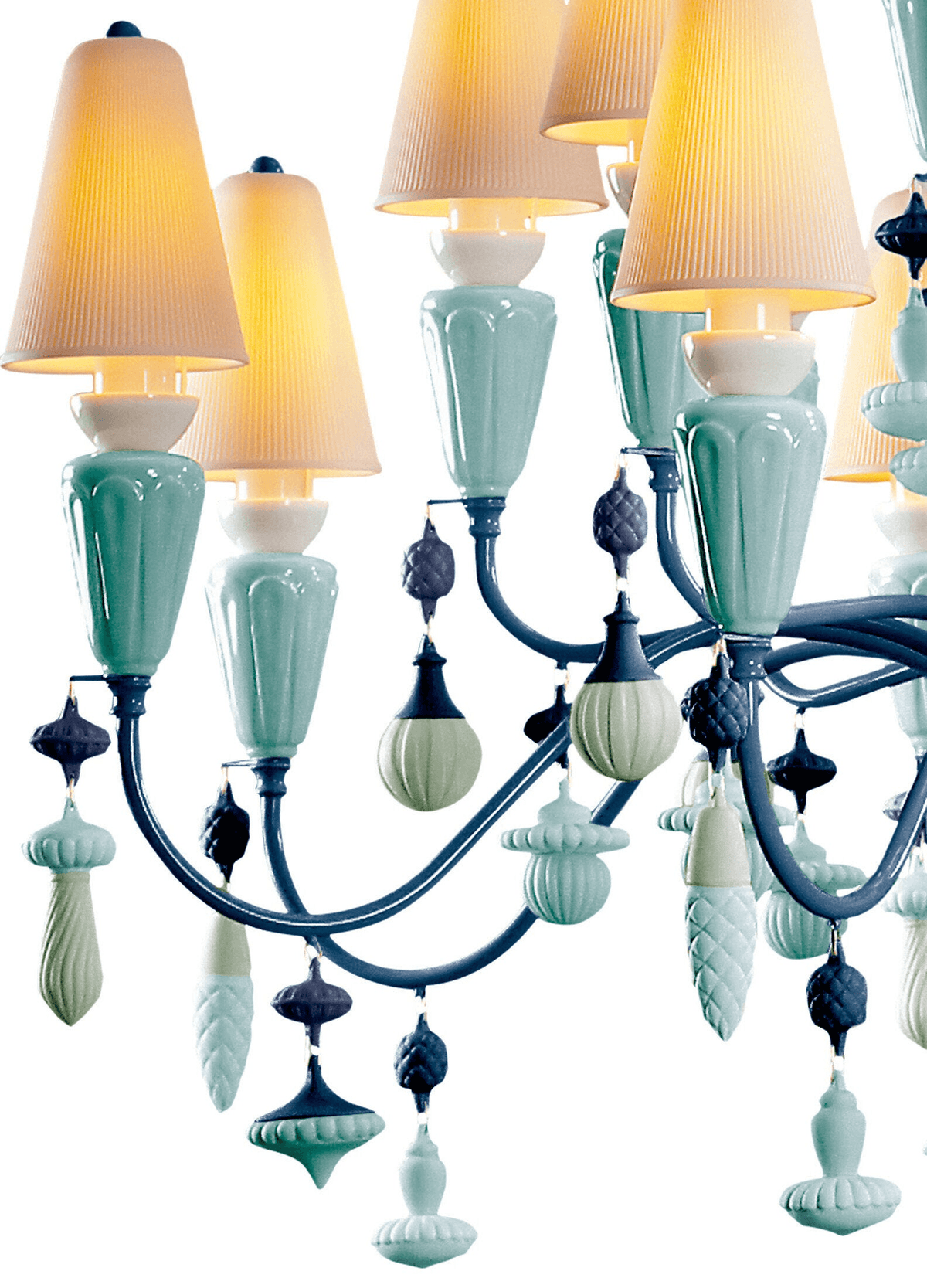 Lladró - Ivy and Seed 20 Lights Chandelier - Ocean featuring porcelain plant motifs and elegant design details.