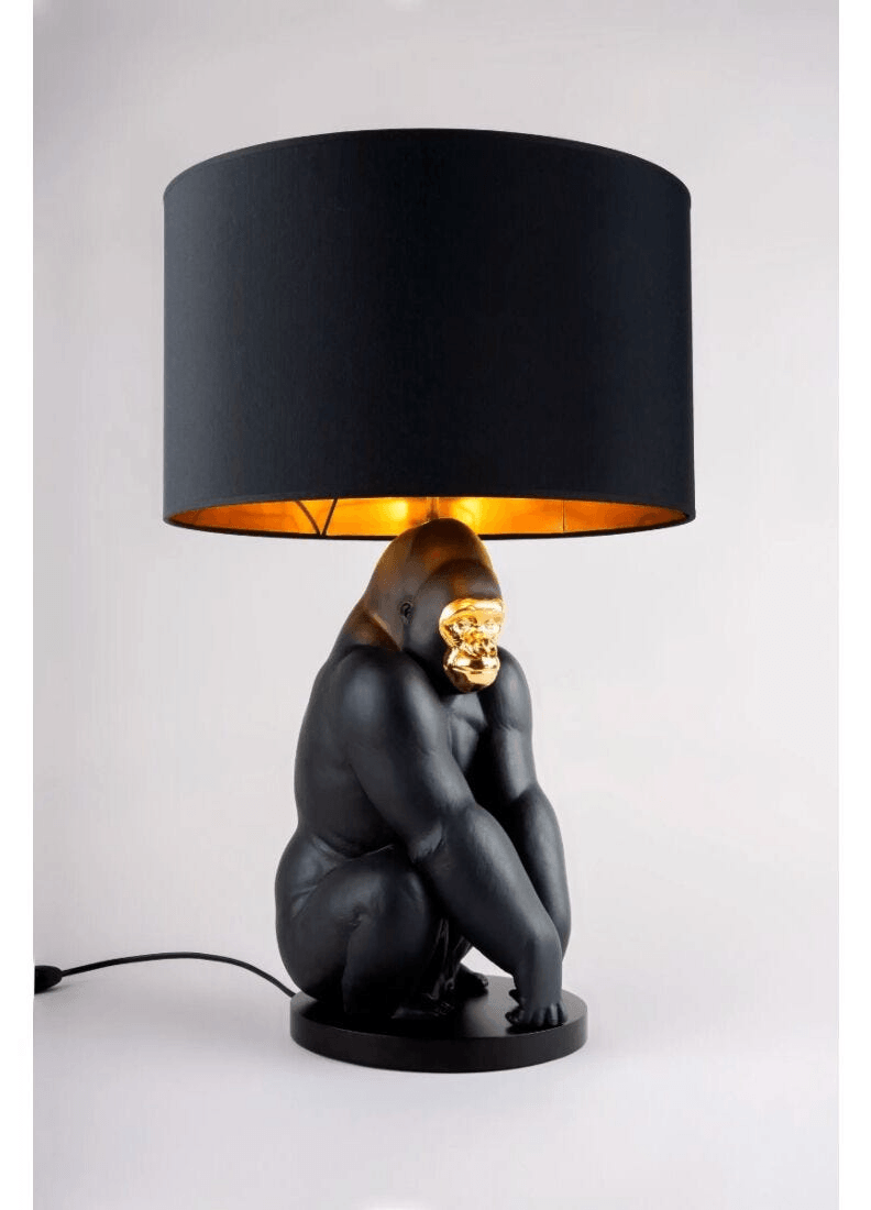 Lladró - Gorilla lamp - Black-gold, featuring a black and gold gorilla design and porcelain base.