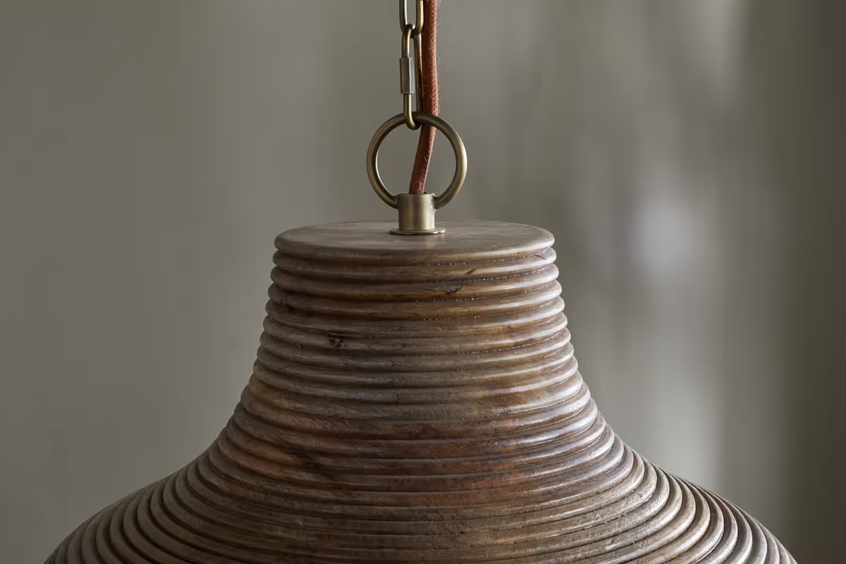 Nkuku - Nadi Grooved Wood Pendant - Natural & Antique Brass