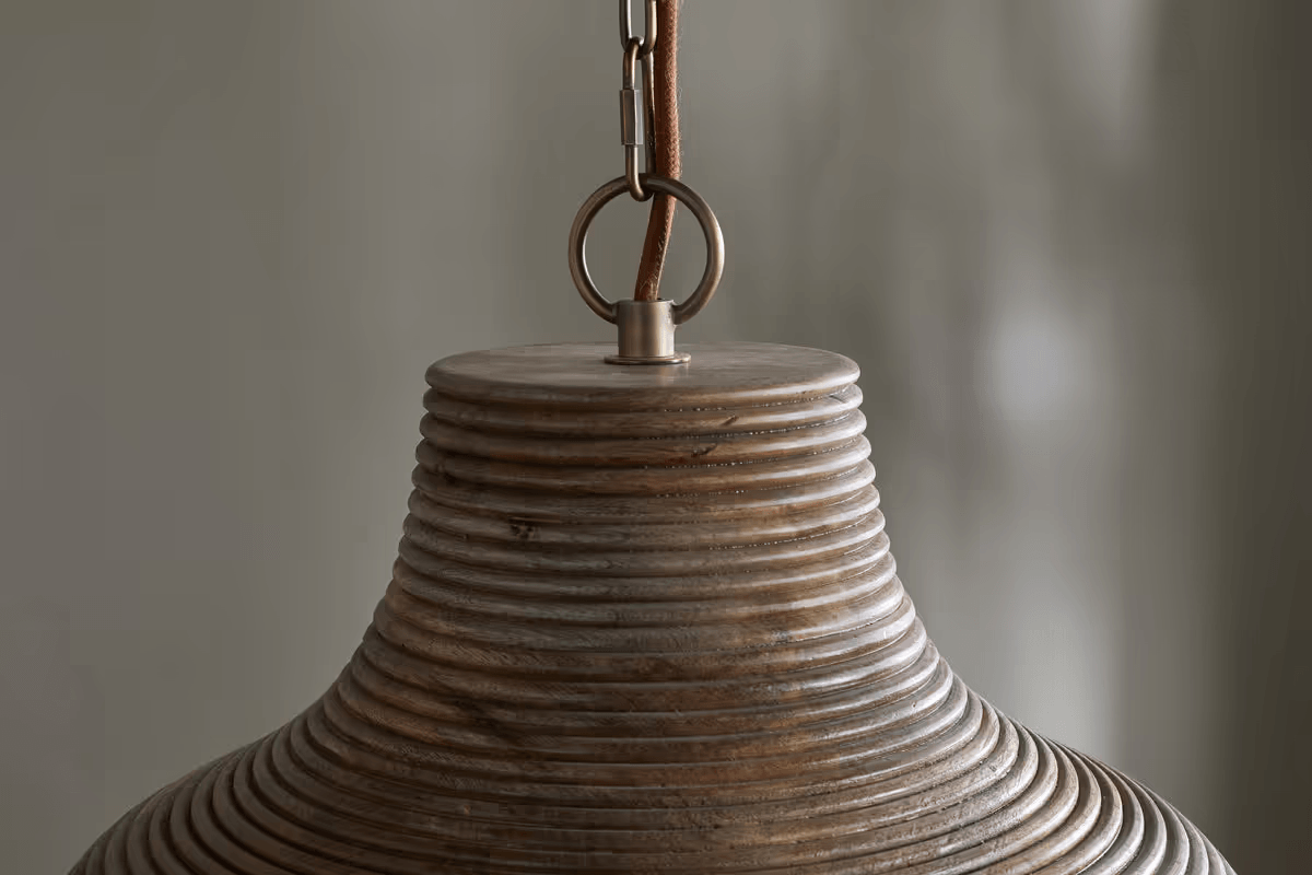 Nkuku - Nadi Grooved Wood Pendant - Natural & Antique Brass