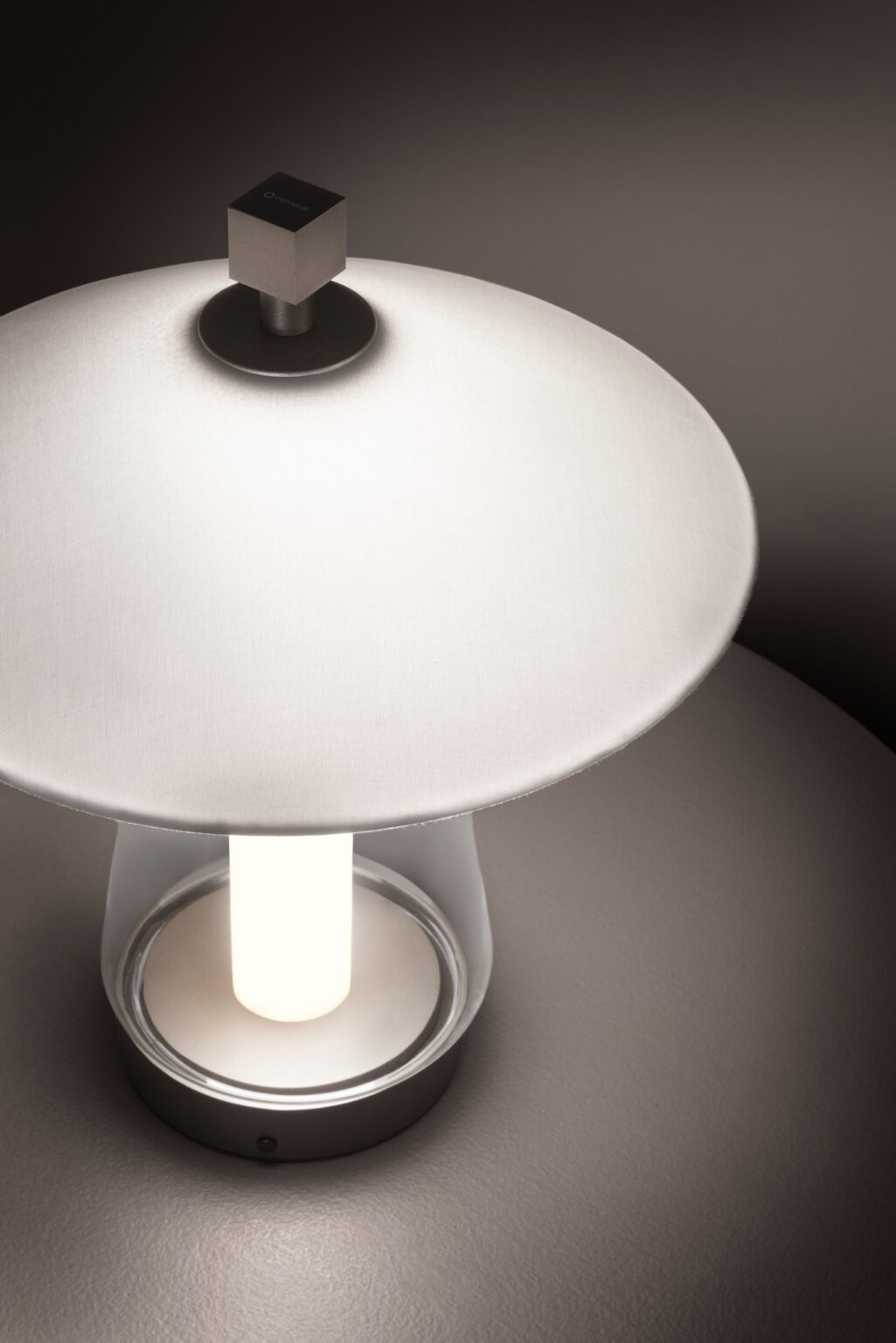 Contardi Asia Table Lamp Small - Champagne Frame - White Cotton Shade - Clear Glass Diffuser