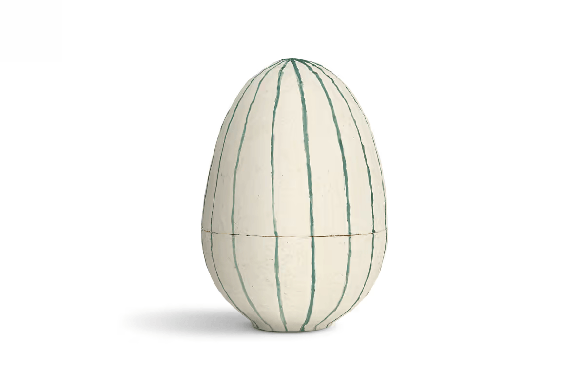 Nkuku - Surya Recycled Cotton Paper Standing Opening Egg - Teal & Cream