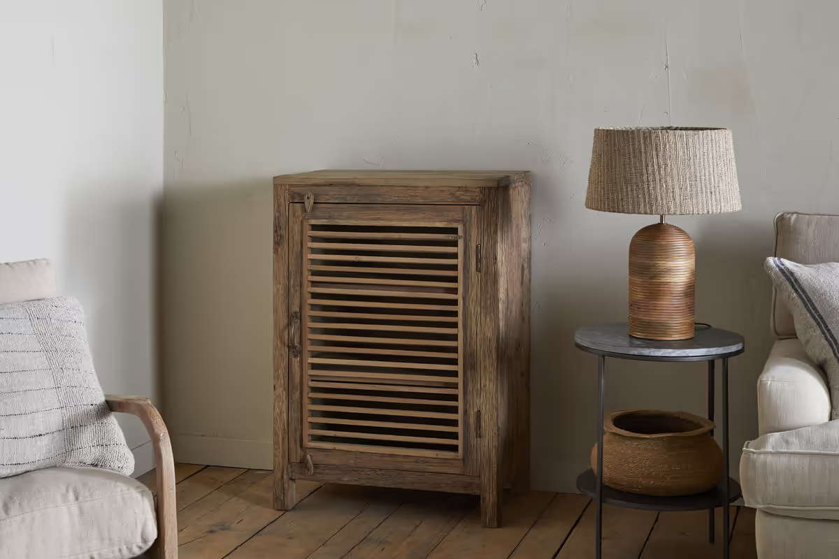 Nkuku - Ibo Reclaimed Wood Slatted Low Cabinet - Natural