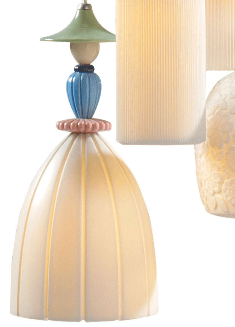 Lladró - Mademoiselle 4 Lights Walking on The Beach Pendant Light in colorful porcelain design