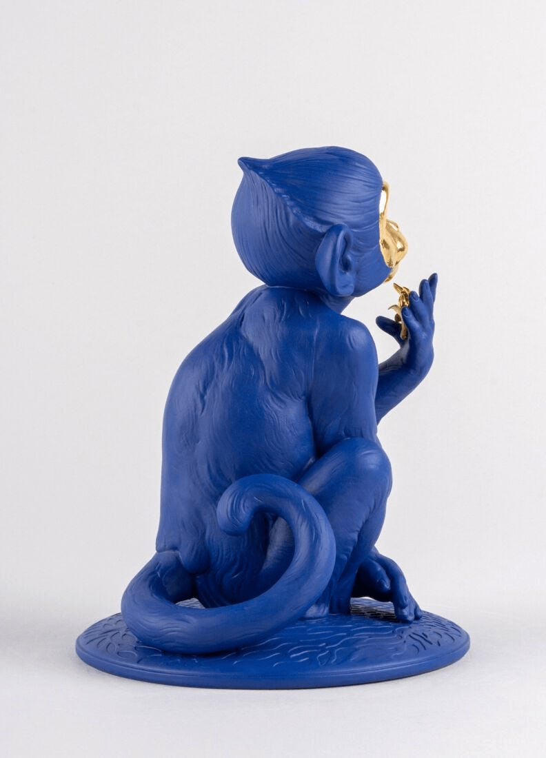 Lladró - Little monkey Sculpture - Blue-Gold - Limited Edition in porcelain, detailed and vibrant design.