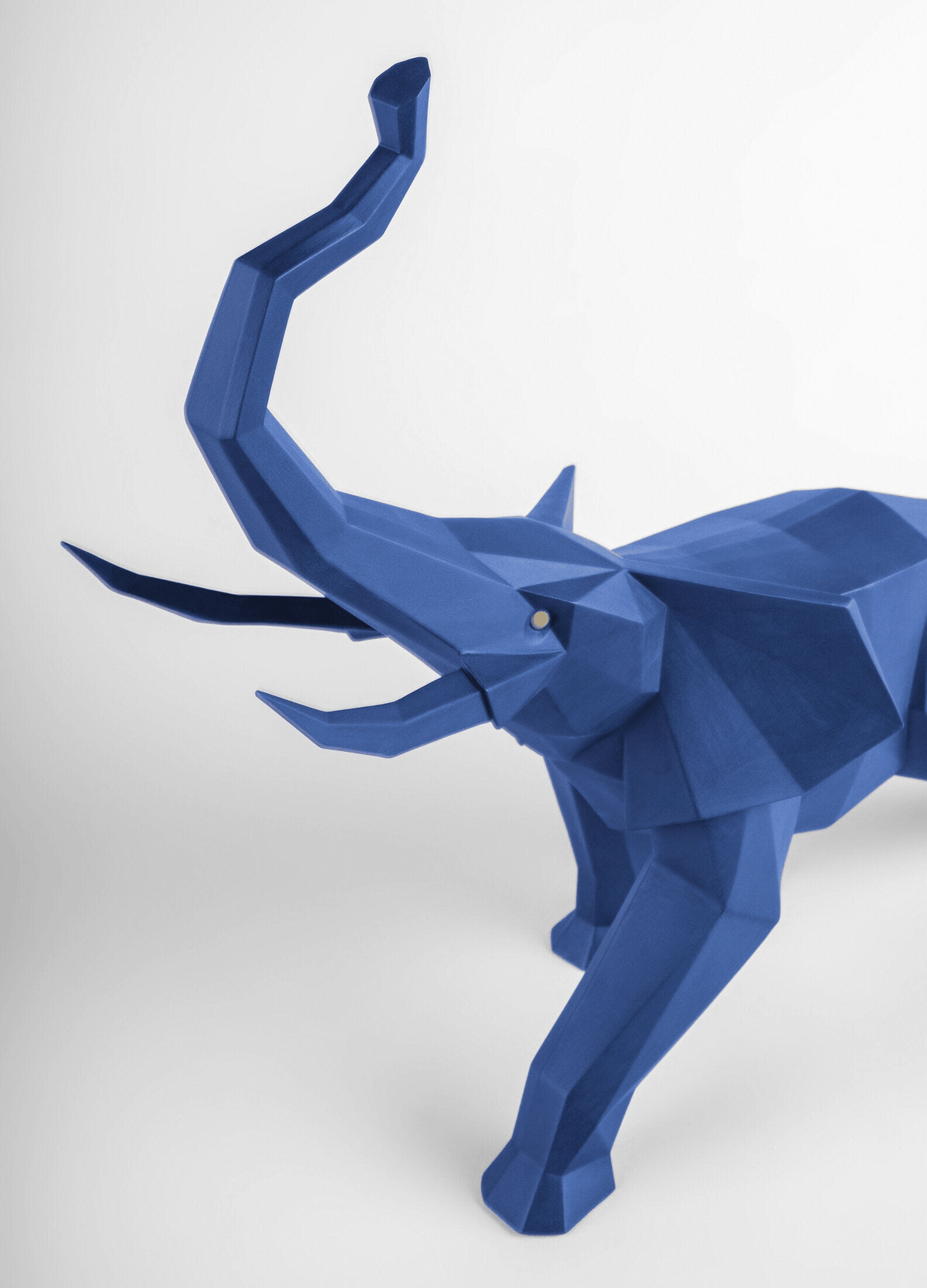 Lladró - Elephant Sculpture - Blue, geometric blue porcelain elephant, symbol of luck and prosperity.