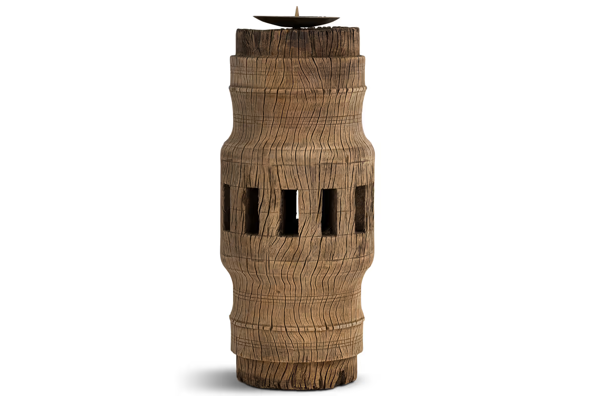 Nkuku - Mvua Reclaimed Wood Pillar Candle Holder - Natural