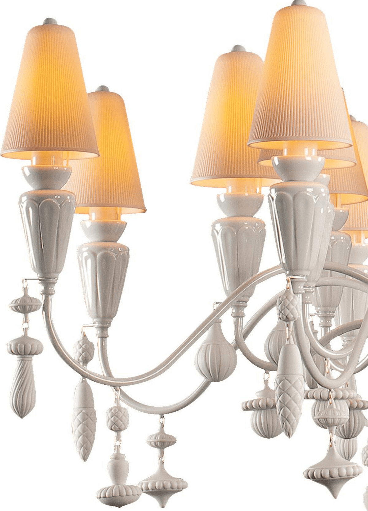Lladró - Ivy and Seed 16 Lights Chandelier - White with porcelain details and floral motifs.