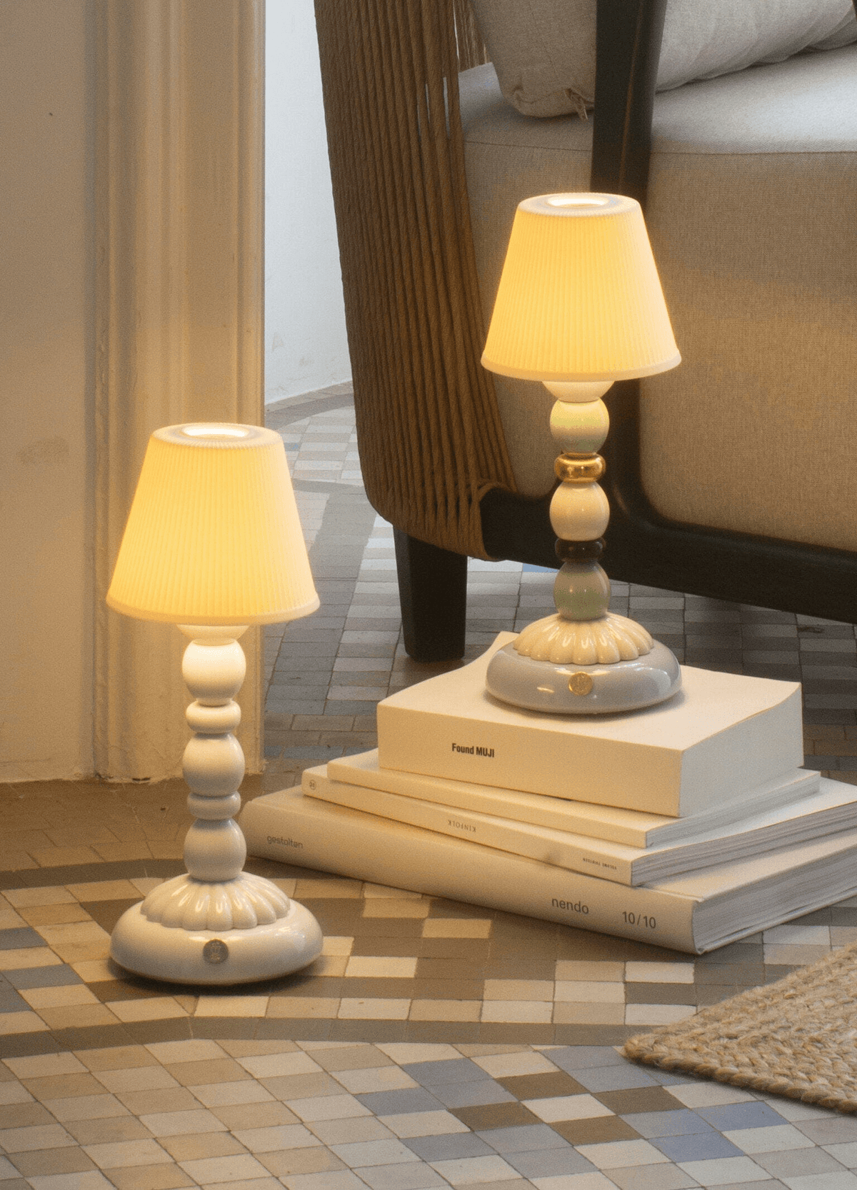 Porcelain Lladro wireless Lladró - Palm Firefly Golden Fall Table Lamp - Green and Blue