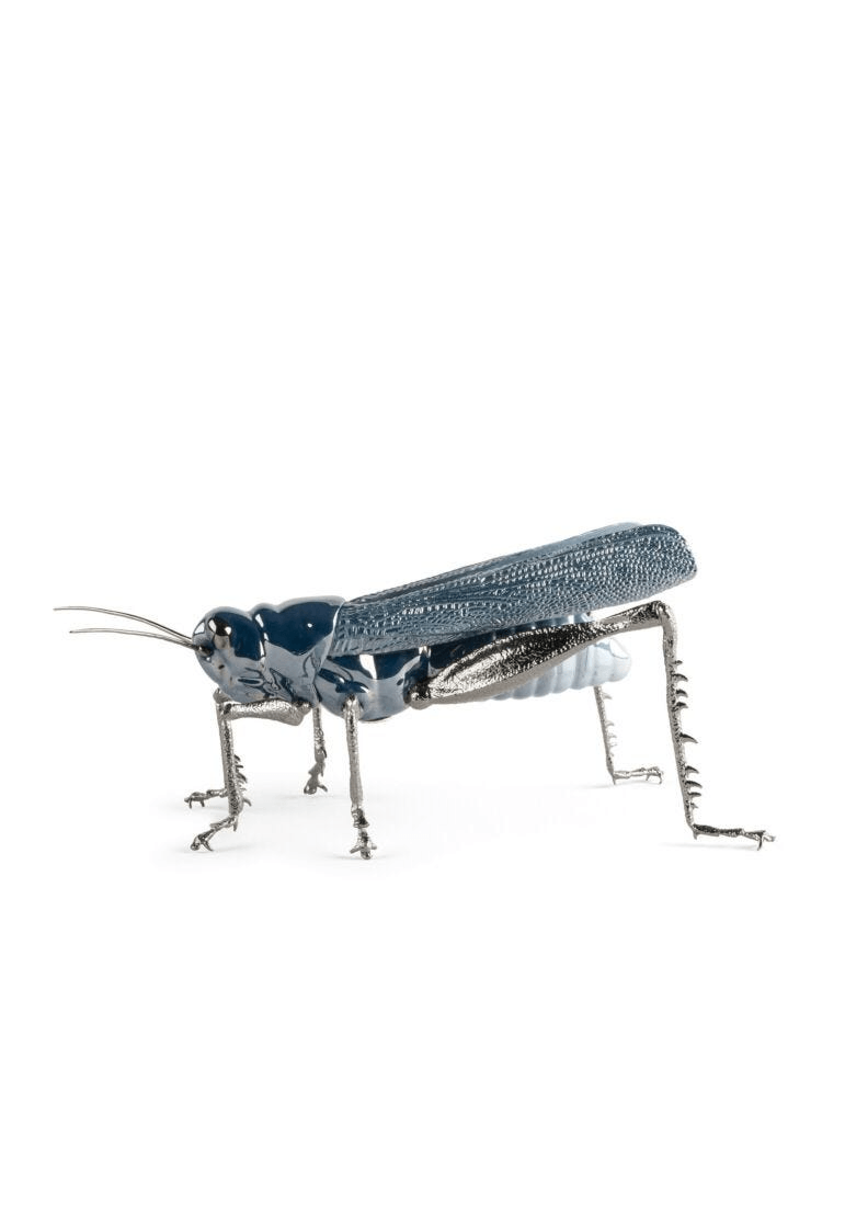 Lladró - Grasshopper Figurine crafted in porcelain showcasing blue pearly luster and intricate details.