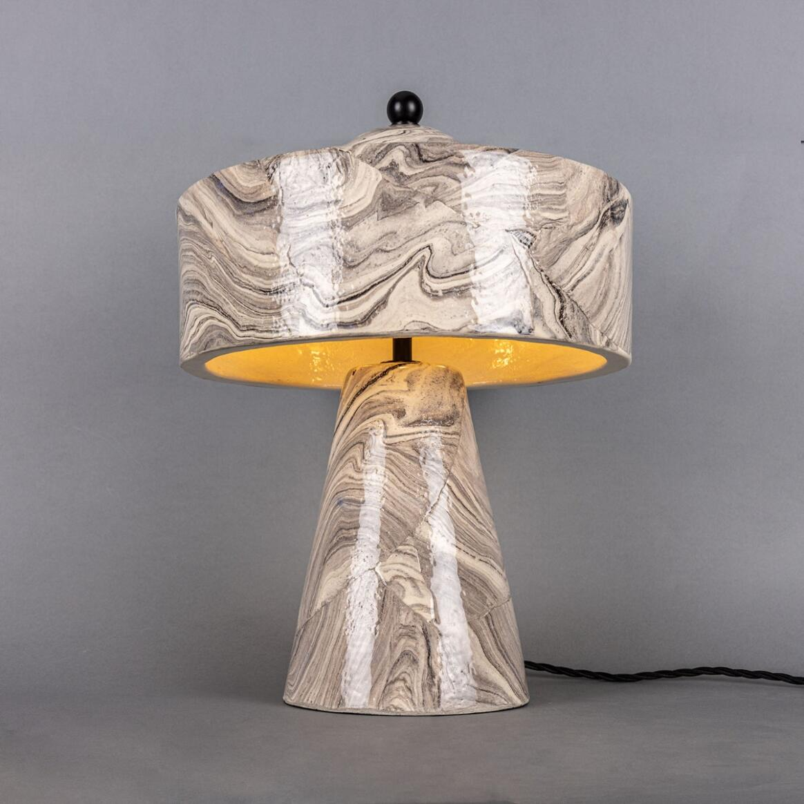 Mullan Seville Marbled Ceramic Mid-Century Modern Table Lamp - Powder Coated Matte Black Finish