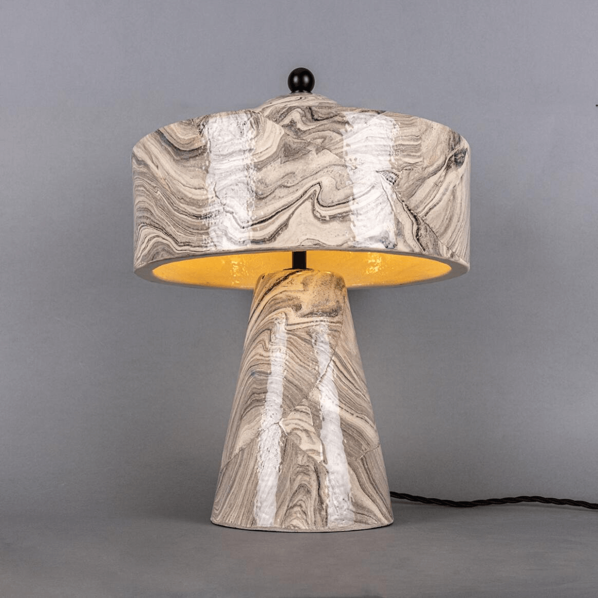 Mullan Seville Marbled Ceramic Mid-Century Modern Table Lamp - Powder Coated Matte Black Finish