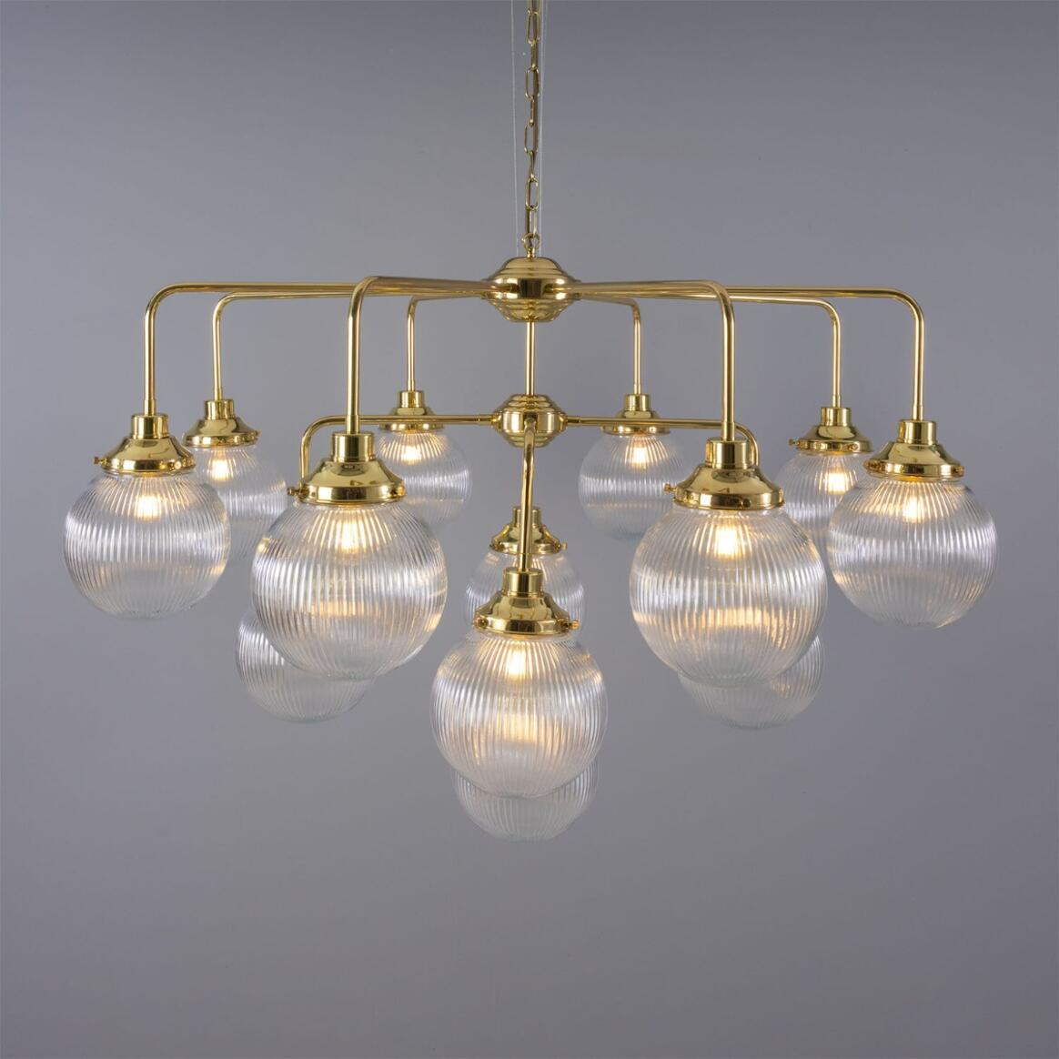 Mullan Genoa 13 Light Prismatic Glass Chandelier 124cm IP20 - Polished Brass Finish