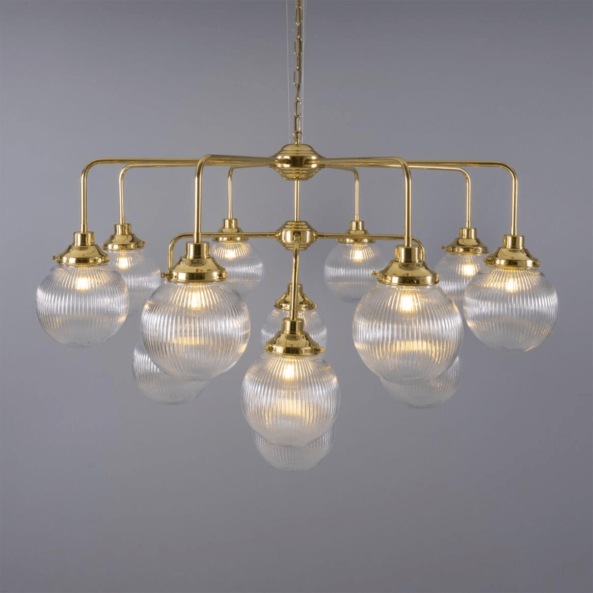Mullan Genoa 13 Light Prismatic Glass Chandelier 124cm IP20 - Polished Brass Finish