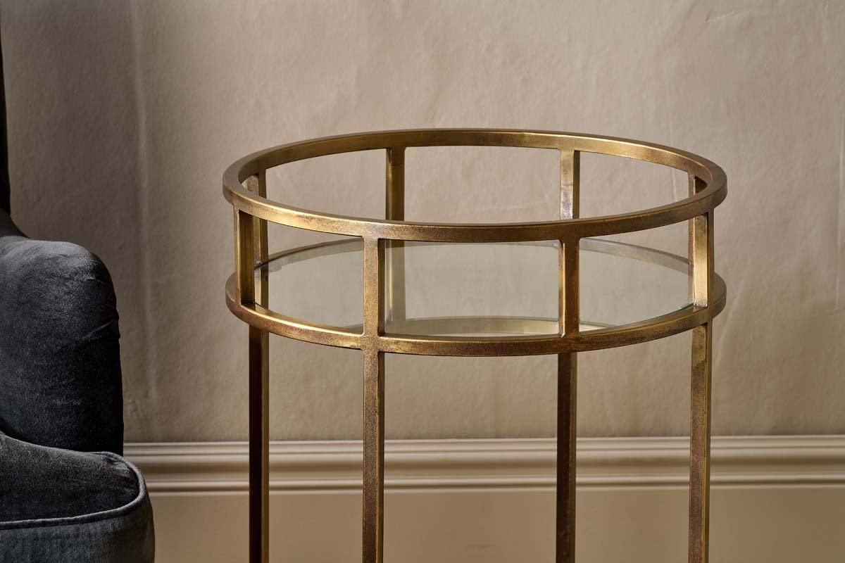 Nkuku - Nakuru Iron & Glass Drinks Table - Brass