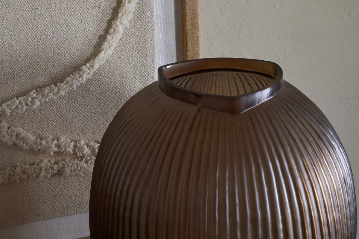 Nkuku - Linsy Ribbed Glass Vase - Smoke Brown - Large