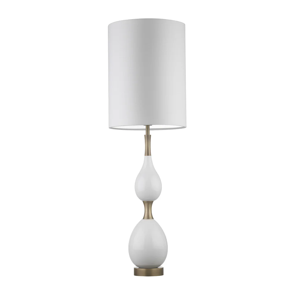 Northern Light - Taylor Table Lamp Medium - White Old English Brass Light Finish - 10" Metro Drum Pearl Grey Shade