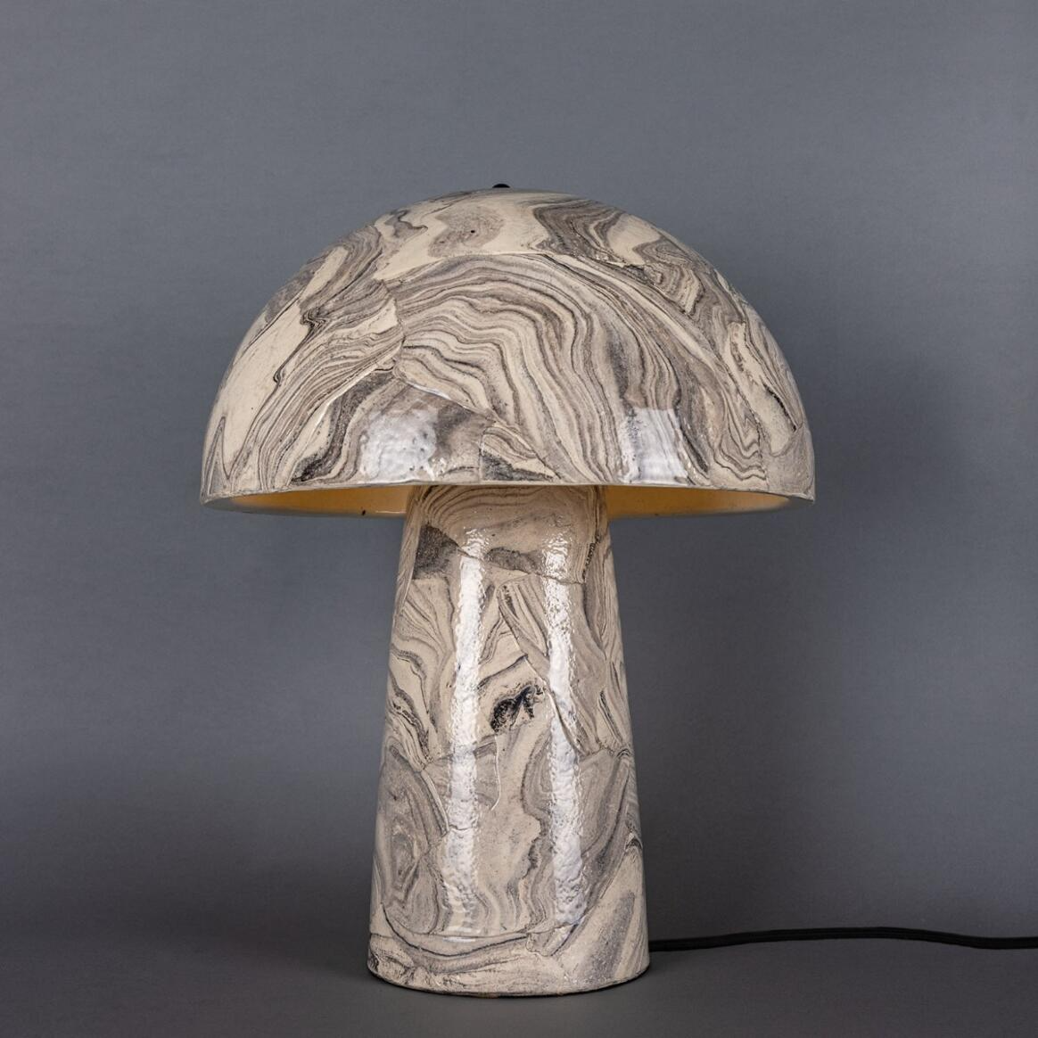 Mullan Amanita Large Marbled Ceramic Mushroom Table Lamp - Powder Coated Matte Black