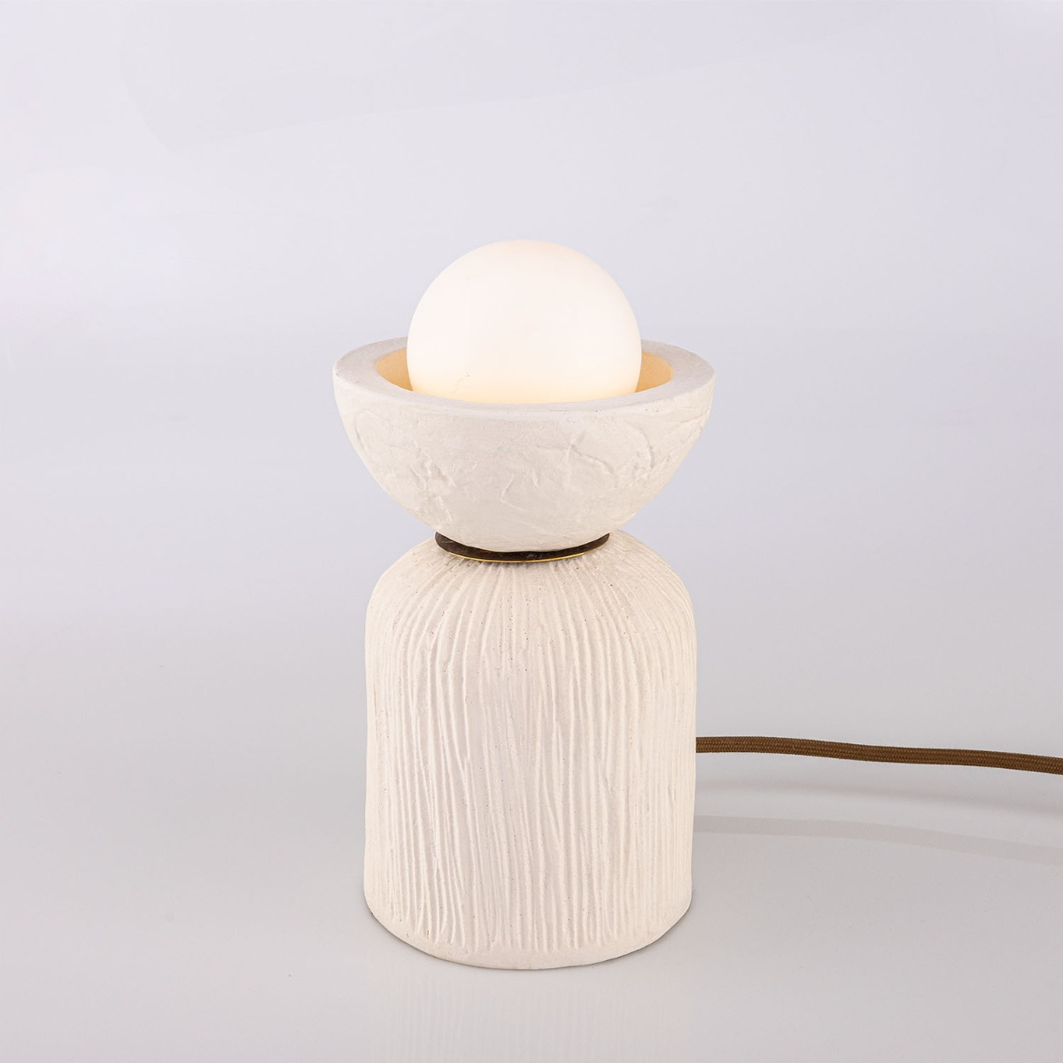 Mullan Prali Ceramic Table Lamp with Glass Globe Matte White Striped - Antique Brass Finish