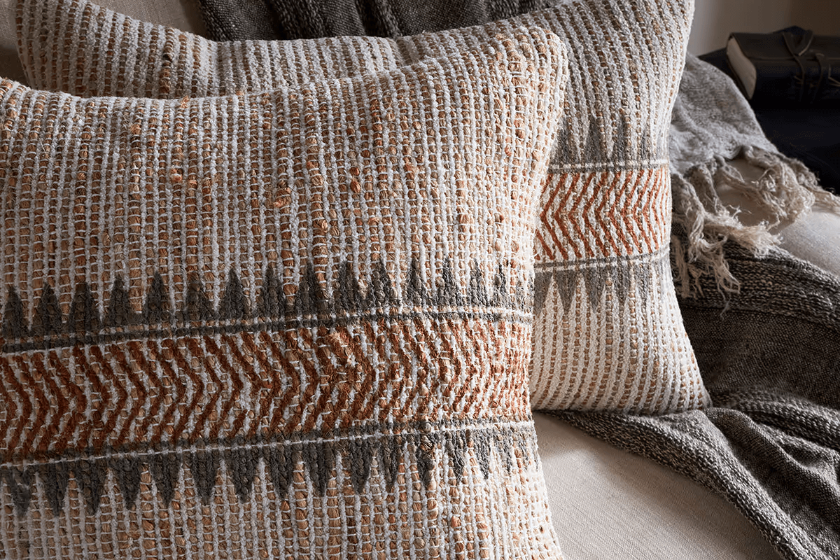 Nkuku - Zairya Jute & Cotton Cushion Cover - Natural & Rust - 50 x 50cm - With Cushion Inner