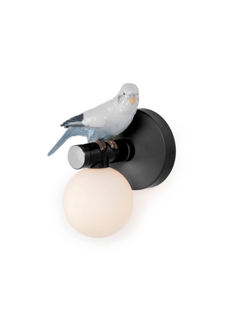 Lladró - Parrot Wall Sconce - Black featuring a porcelain parrot design and a round light fitting.