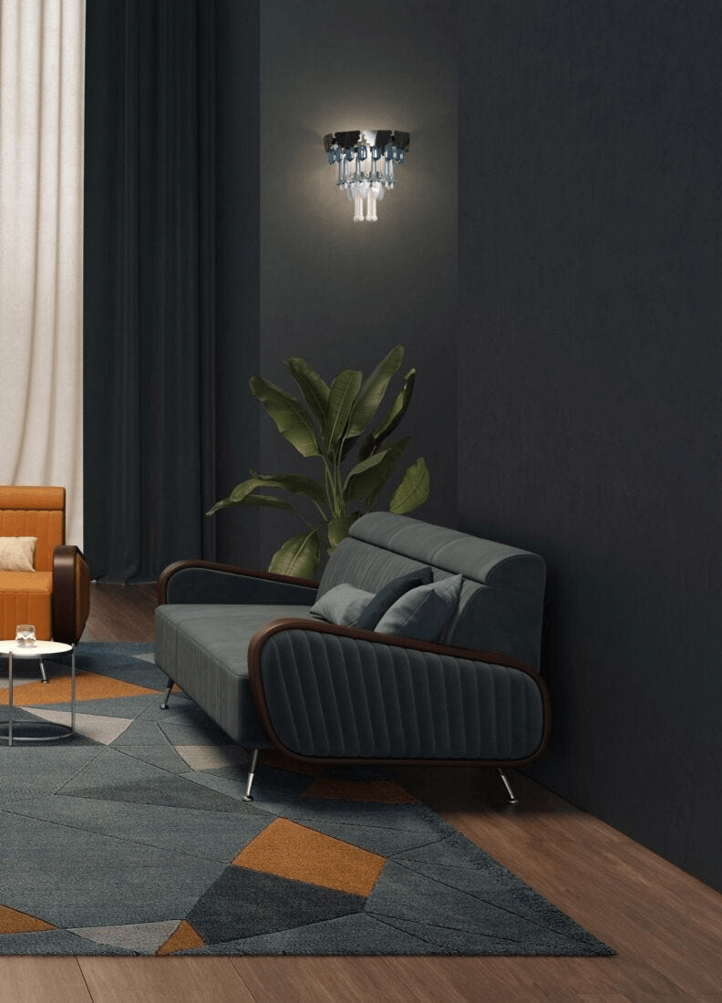 Lladró - Seasons Wall sconce - Winter illuminating modern living room decor with stylish furniture and plant.