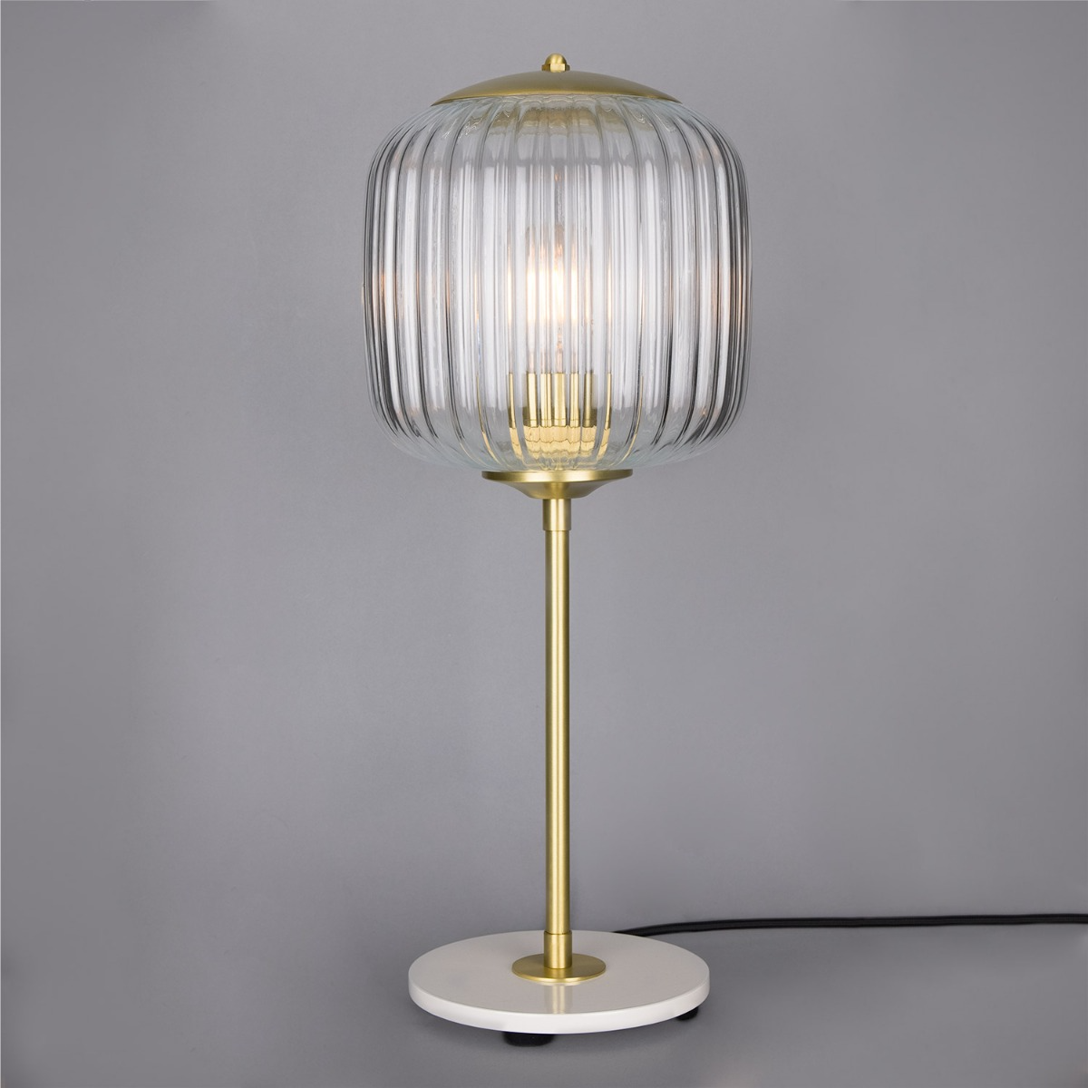 Mullan Astoria Reeded Glass and Brass Table Lamp - Satin Brass Finish - Powder Coated White Base