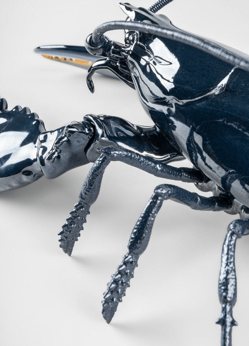 Lladró - Lobster Sculpture - Blue detailed porcelain lobster figurine with powerful claws.
