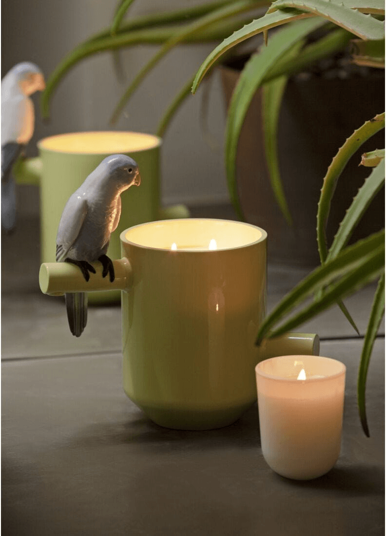 Lladró -Parrot's scented Treasure - On the Prairie Scent - Green vase with parrot figurine and candles