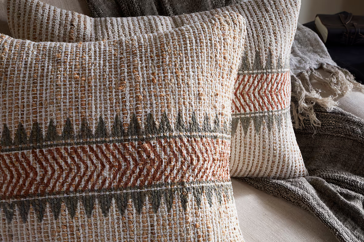 Nkuku - Zairya Jute & Cotton Cushion Cover - Natural & Rust - 50 x 50cm - Without Cushion Inner