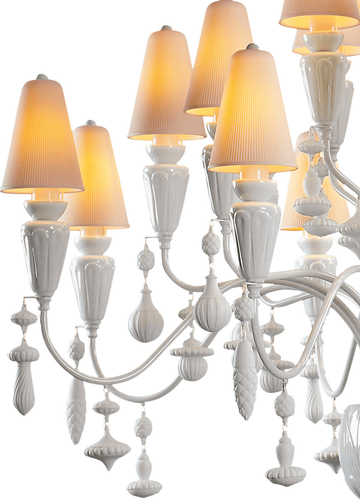 Lladró - Ivy and Seed 20 Lights Chandelier - White showcasing elegant porcelain design with intricate seed motifs.