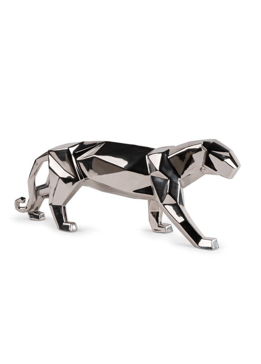Lladró - Panther Sculpture - Silver, elegant porcelain panther sculpture in contemporary design.