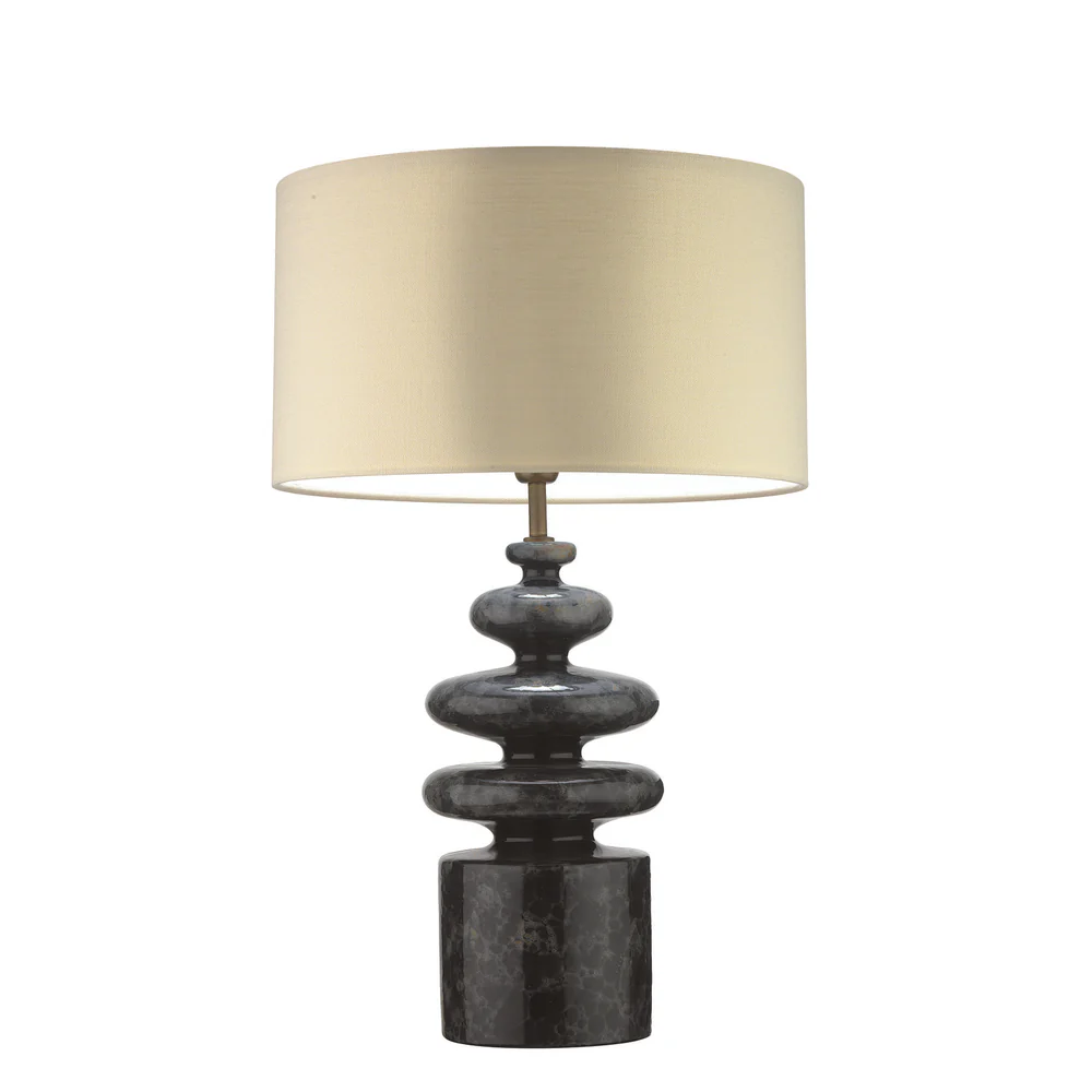 Northern Light - Mareto Table Lamp - Onyx Reactive Glaze Rich Bronze Finish - 18" Short Drum Saxon Oyster Linen Shade