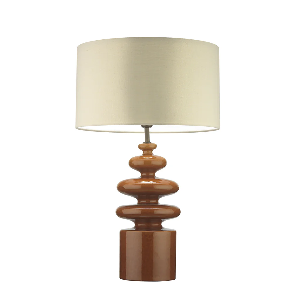 Northern Light - Mareto Table Lamp - Tobacco Reactive Glaze Rich Bronze Finish - 18" Short Drum Saxon Oyster Linen Shade