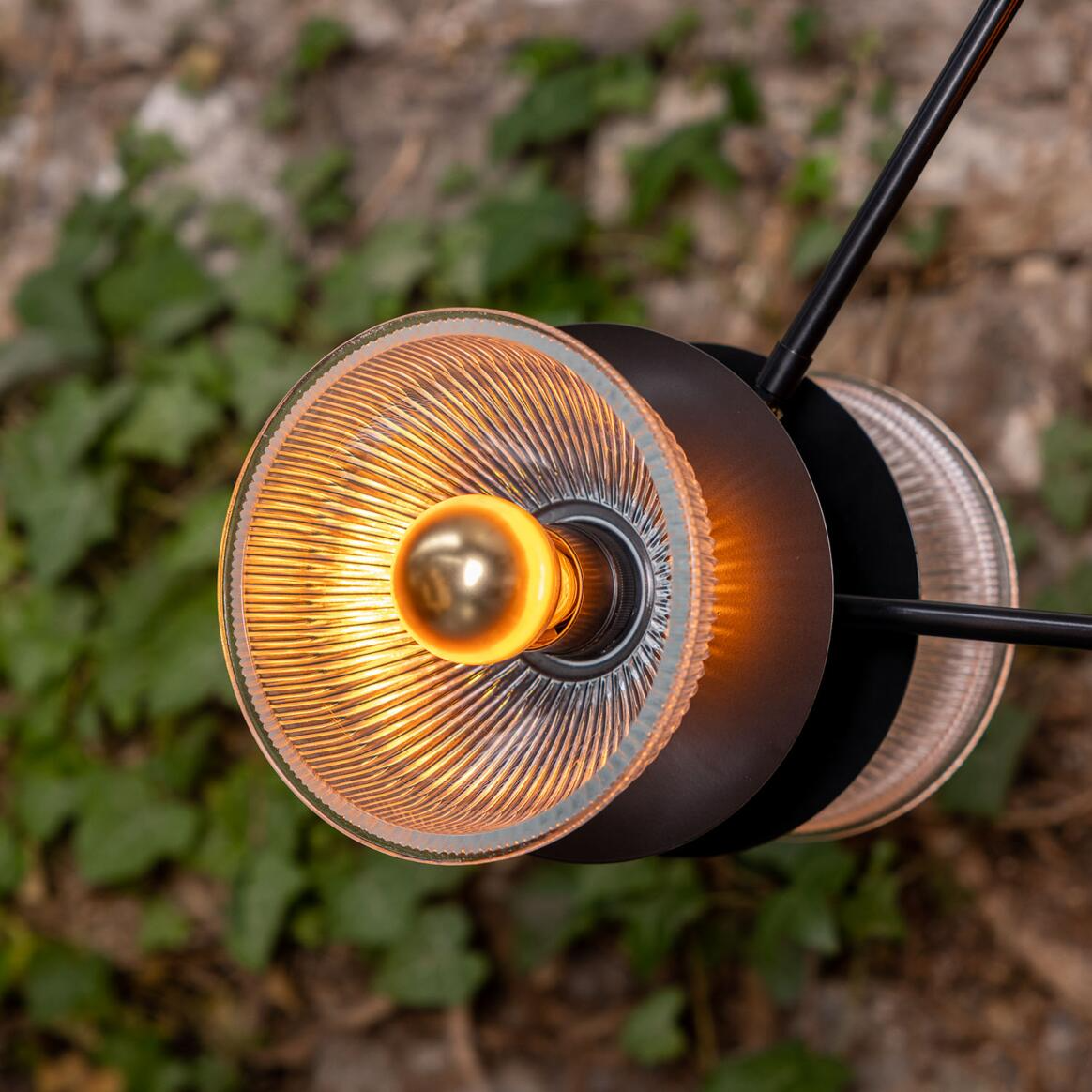 Mullan Eclipse Brass and Prismatic Glass Dish Chandelier - Powder-Coated Matte Black Finish