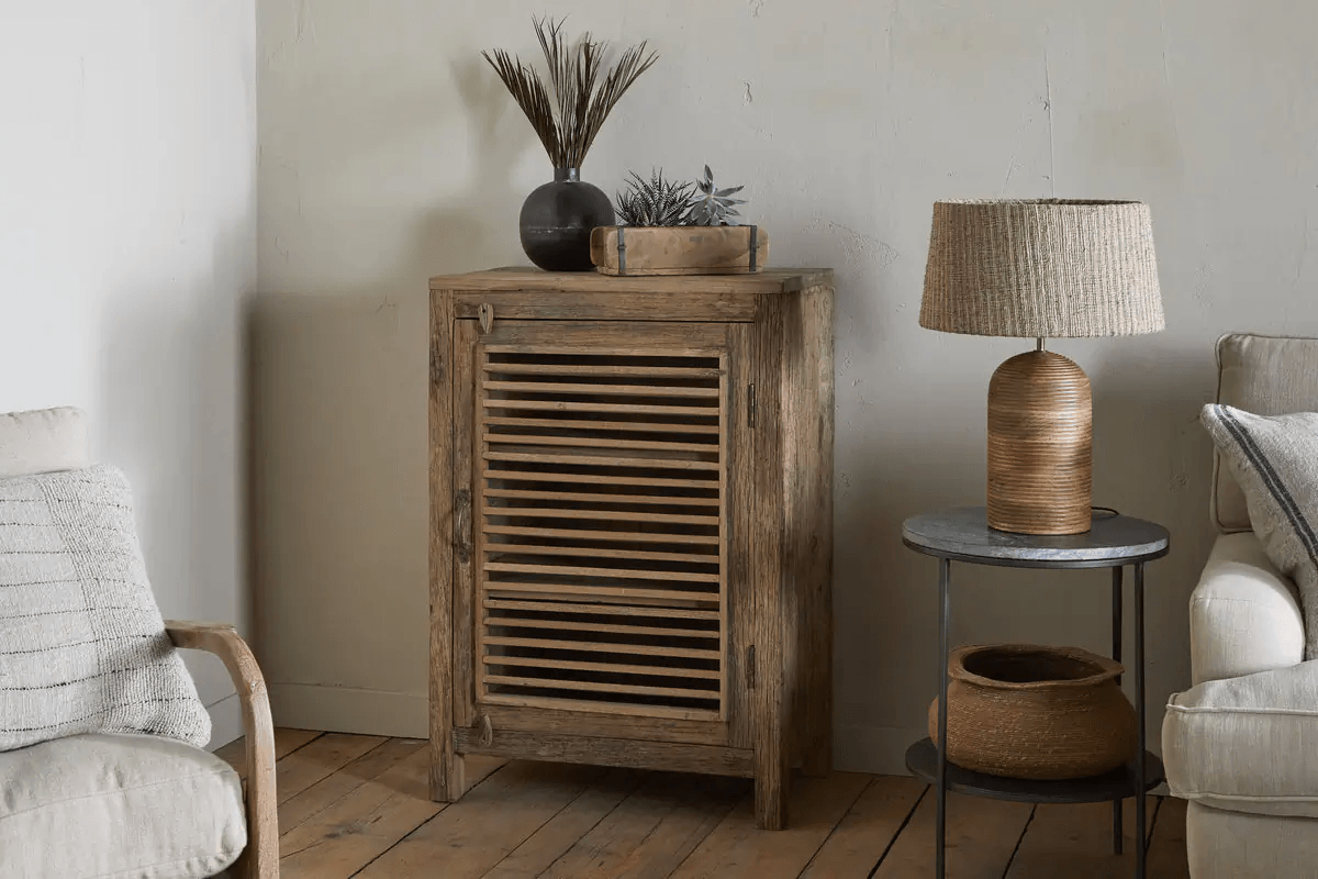 Nkuku - Ibo Reclaimed Wood Slatted Low Cabinet - Natural