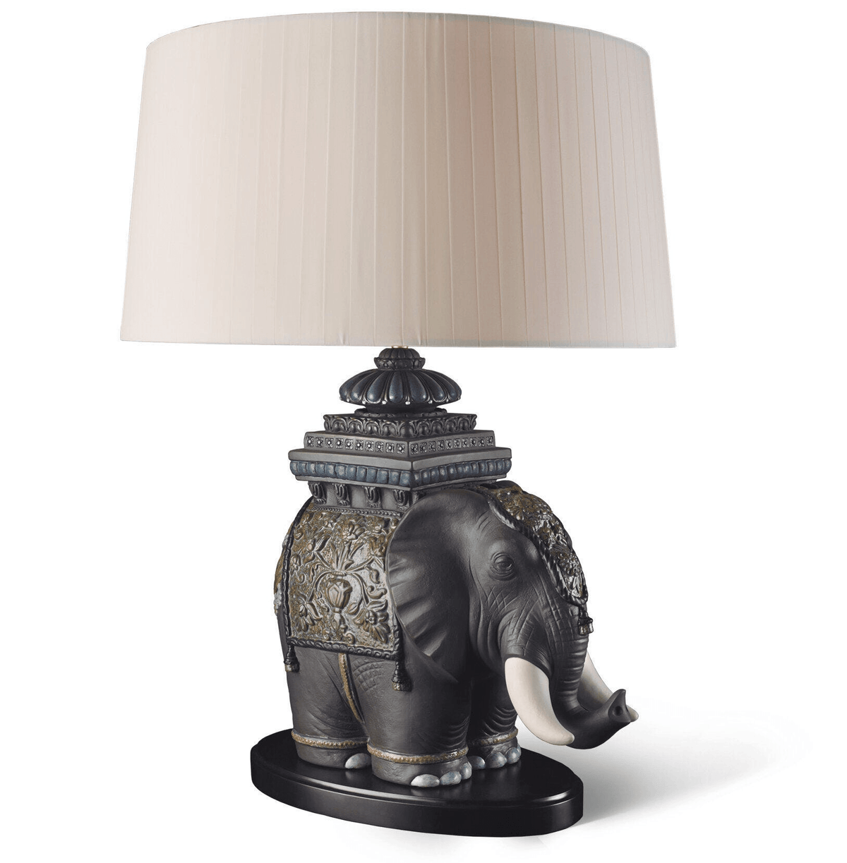 Lladró - Siamese Elephant Table Lamp showcasing elegant porcelain craftsmanship and majestic elephant design.