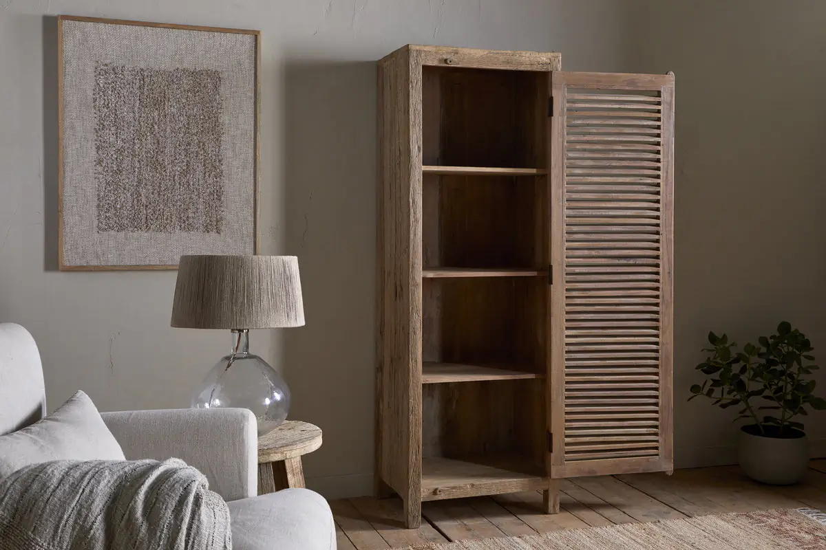 Nkuku - Ibo Reclaimed Wood Slatted Tall Cabinet - Natural