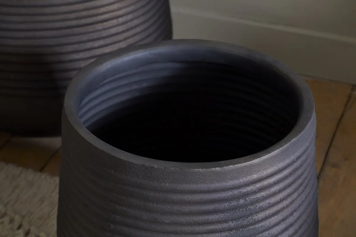Nkuku - Lmaga Metal Grooved Planter - Aged Black - Large