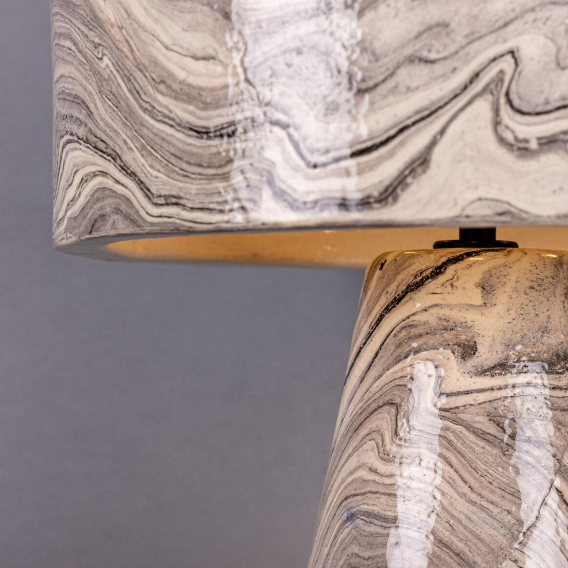 Mullan Seville Marbled Ceramic Mid-Century Modern Table Lamp - Powder Coated Matte Black Finish
