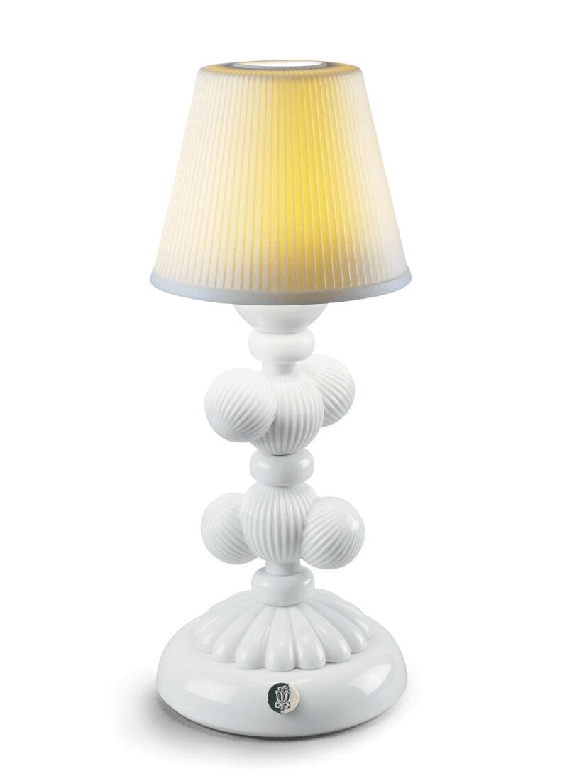Lladró - Cactus Firefly Table Lamp - White with a soft yellow shade and porcelain base.