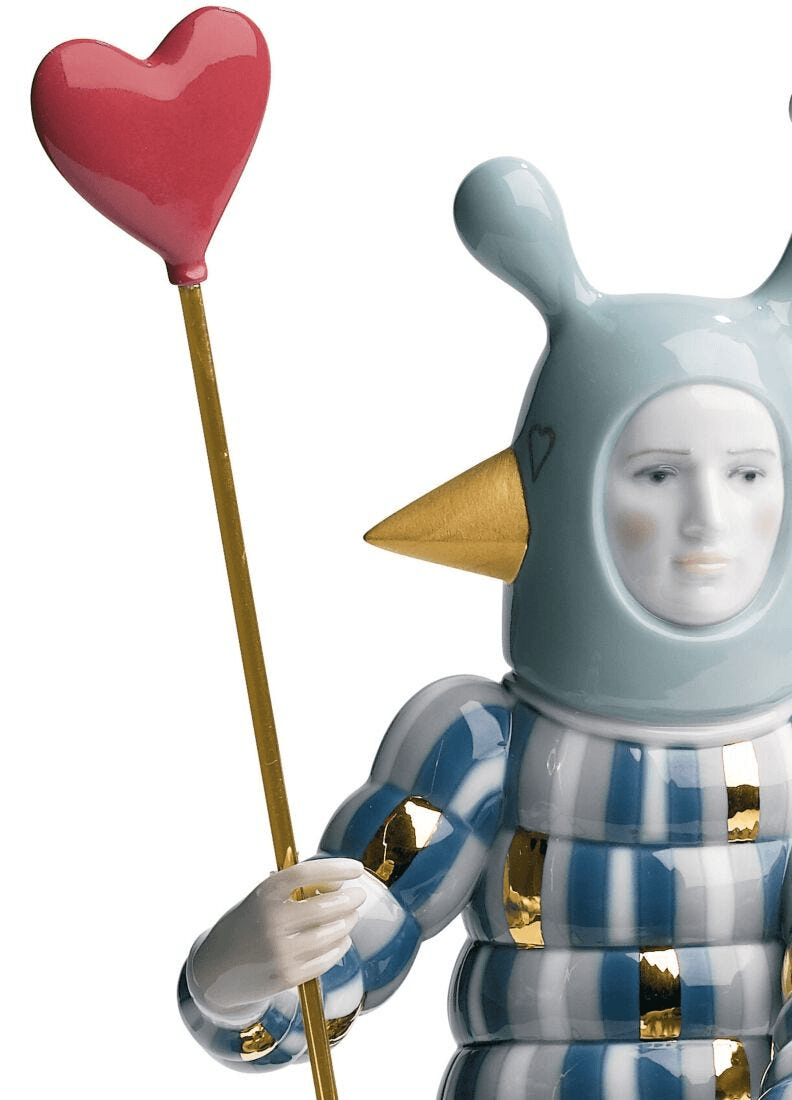 Lladró - The Lover III Sculpture, a playful porcelain figurine holding a heart, designed by Jaime Hayon.