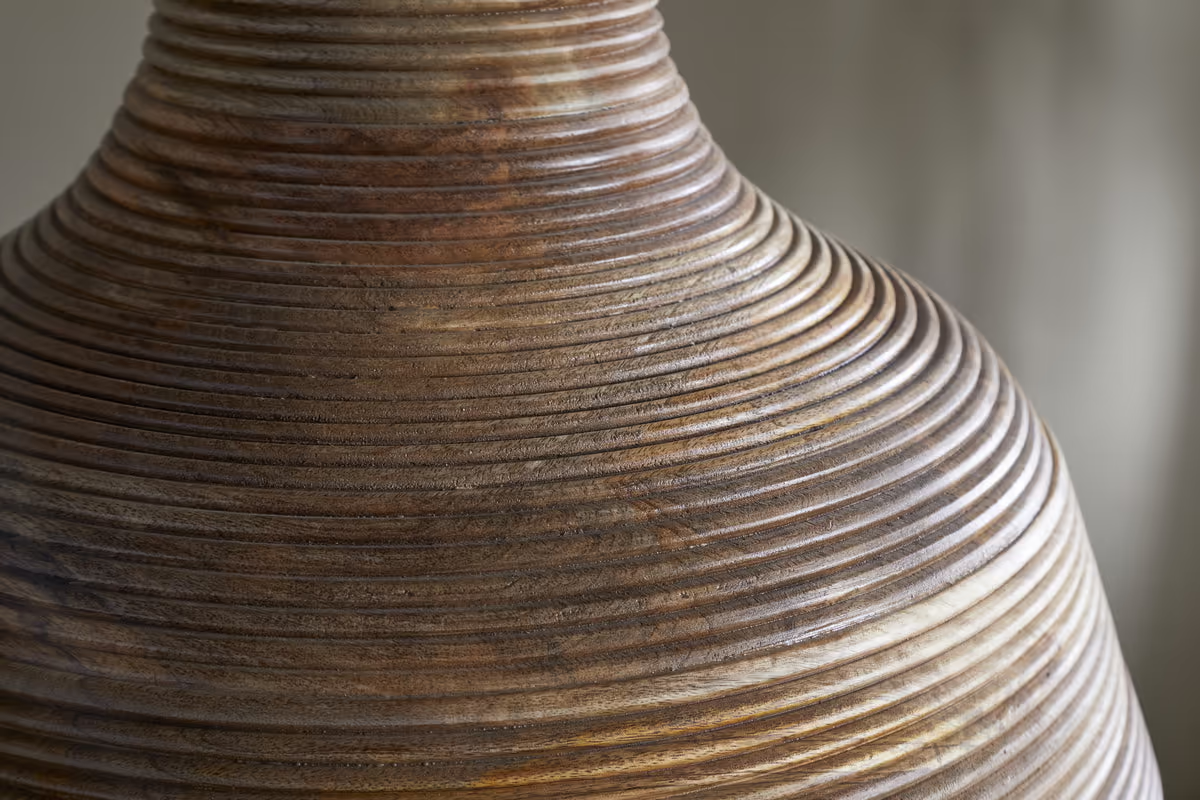 Nkuku - Nadi Grooved Wood Pendant - Natural & Antique Brass