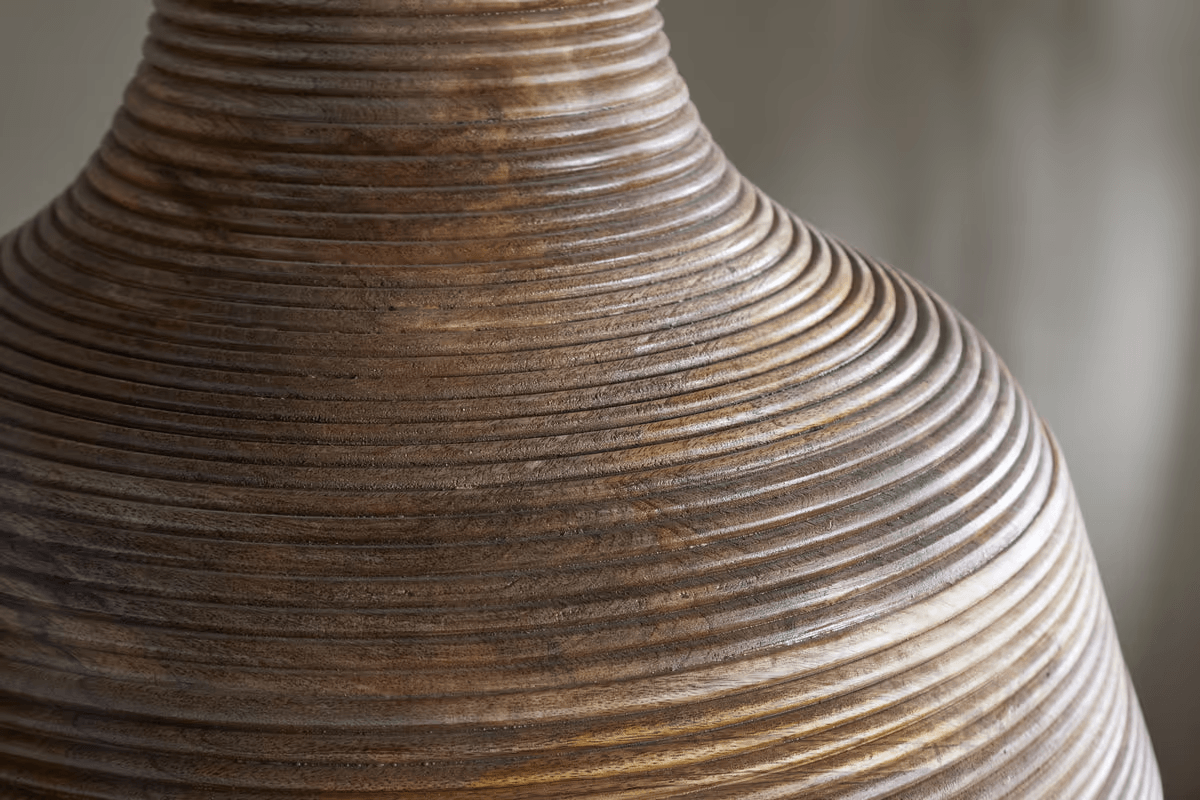 Nkuku - Nadi Grooved Wood Pendant - Natural & Antique Brass
