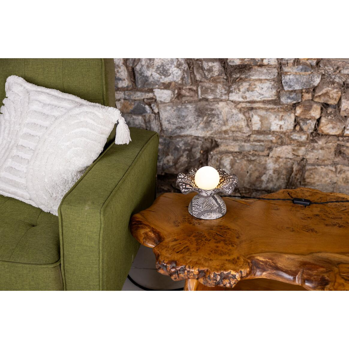 Mullan Rivale Table Lamp with Wavy Ceramic Shade Black Clay - Antique Silver Finish