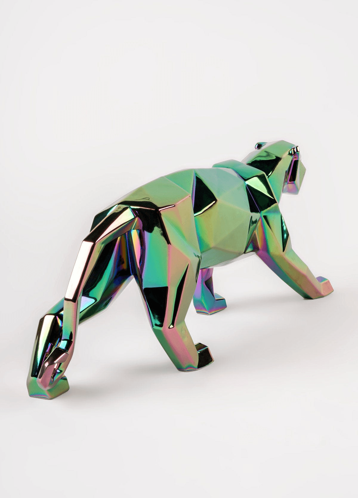 Lladró - Panther Sculpture - Iridiscent, a stunning iridescent porcelain panther in geometric design.